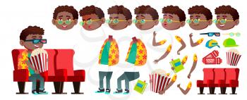 Boy Schoolboy Kid Vector. Black. Afro American. Animation Creation Set. Funny Children. Junior. Lifestyle, Friendly. For Web, Brochure Poster Design Emotions Gestures Animated Illustration