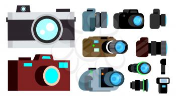 Camera Icon Set Vector. Retro, Vintage, Modern Photo Camera Symbol. Cartoon Illustration