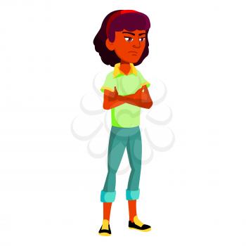 Teen Girl Poses Vector. Indian, Hindu. Asian, Positive. For Presentation, Print, Invitation Design. Isolated Cartoon Illustration
