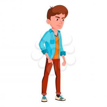 Teen Boy Poses Vector. Positive Person. For Postcard, Cover, Placard Design. Isolated Cartoon Illustration