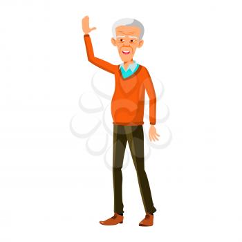 Old Man Poses Vector. Asian, Chinese, Japanese. Elderly People. Senior Person. Aged. Friendly Grandparent. Banner, Flyer, Brochure Design. Isolated Cartoon Illustration
