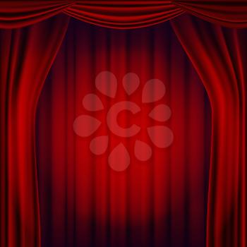 Red Theater Curtain Vector. Opera Cinema Scene. Realistic Illustration