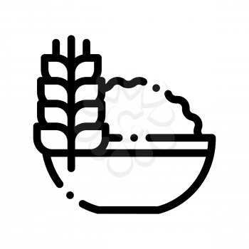 Healthy Food Wheat Spikelet Vector Thin Line Icon. Bio Eco Agricultural Wheat Pain In Bowl Linear Pictogram. Organic Healthcare Vitamin Delicious Nutrition Monochrome Contour Illustration