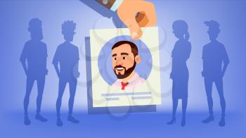 Human Recruitment Vector. Man. Business Man Picked In Recruitment. Pick Up. Individual. Group Of Businesspeople. HR Process. Cartoon Illustration