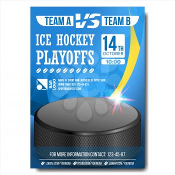 Ice Hockey Poster Vector. Sport Event Announcement. Vertical Banner Advertising. Professional League. Event Label Illustration