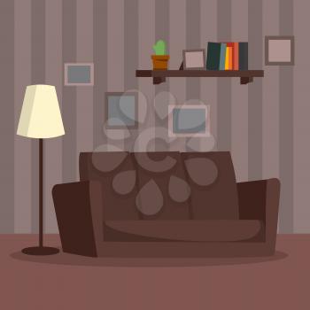 Home Interior Vector. Cartoon Flat Classic Room Interior Concept. Modern Living Room