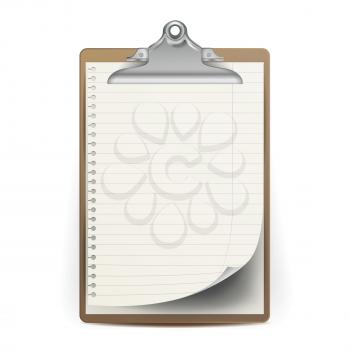 Clipboard Vector. A4 Size. Top View. Blank Sheet Of Paper. Isolated On White Background Illustration
