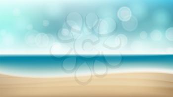 Beach Landscape Vector Summer Scene. Blur Tropical Sea. Beach Seaside Sea Shore Clouds. Beautiful Illustration
