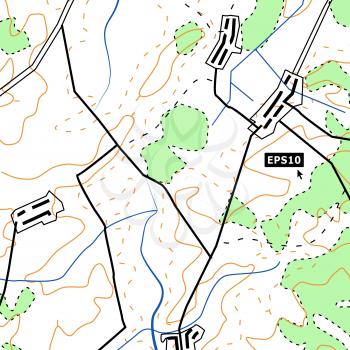 Topographic Map Background Concept With Roads, Forests, Settlements, Relief Contours. Cartography Vector Graphic In Colour