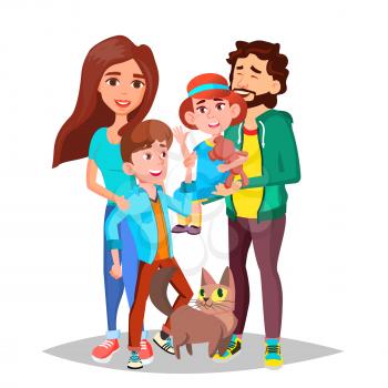 Family Portrait Vector. Parents, Children. Happy. Poster Advertising Template Isolated Cartoon Illustration