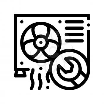 Conditioner System Repair Vector Thin Line Icon. Conditioner Technology Equipment Outdoor Unit Ventilator And Engineer Wrench Linear Pictogram. Air Conditioning Maintenance Contour Illustration