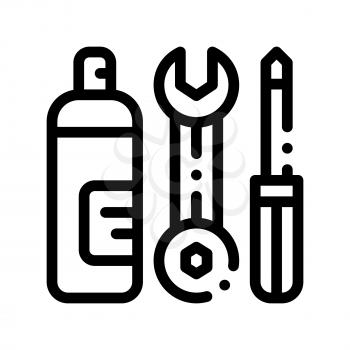Repair Tool Conditioner Vector Thin Line Icon. Equipment For Diagnosis And Repair Engineer Wrench Screwdriver And Oiling Linear Pictogram. Air Conditioning Maintenance Contour Illustration