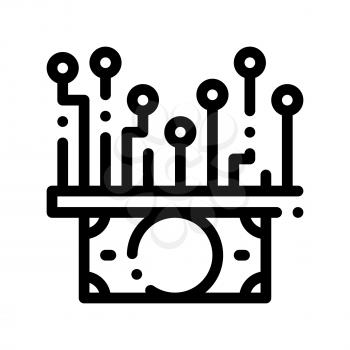 Electronic Money Cash Chip Vector Thin Line Icon. Online Money Transactions, Secure Financial Payment Operation Linear Pictogram. Internet Banking Deposit, Currency Exchange Contour Illustration