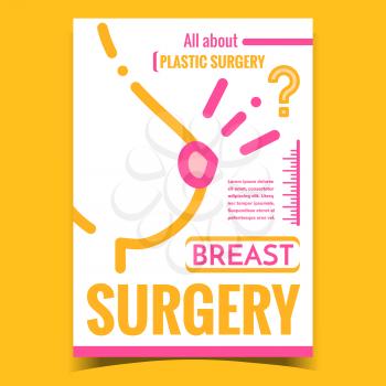 Breast Surgery Creative Advertising Banner Vector. Woman Medical Plastic Surgery Promo Poster. Patient Figure Beauty Cosmetology Operation Concept Template Stylish Colorful Illustration