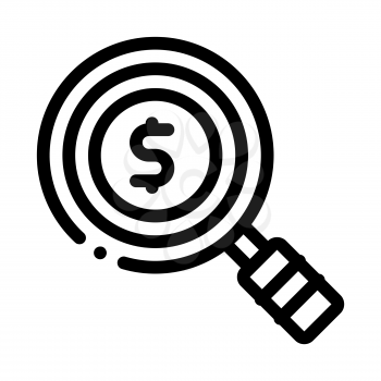 Dollar Sign In Magnifier Glass Center Vector Icon Thin Line. Money On Smartphone Display And Magnifier, Web Site Financial Concept Linear Pictogram. Monochrome Contour Illustration