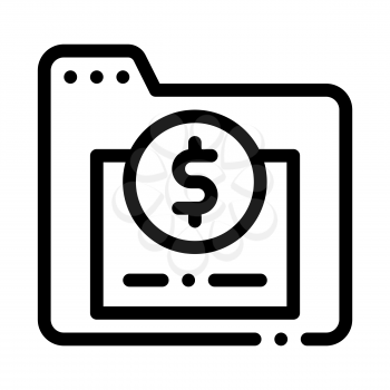 Financial Electronic Computer Folder Vector Icon Thin Line. Dollar Money On Smartphone Display And Magnifier, Financial Accounting Concept Linear Pictogram. Monochrome Contour Illustration