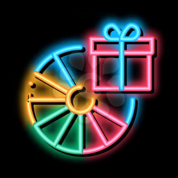 Wheel of Fortune Gift neon light sign vector. Glowing bright icon Wheel of Fortune Gift sign. transparent symbol illustration
