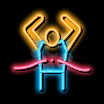 Runner Tearing Ribbon neon light sign vector. Glowing bright icon Runner Tearing Ribbon sign. transparent symbol illustration