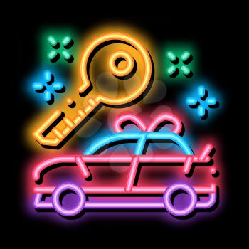 Gift Car neon light sign vector. Glowing bright icon Gift Car sign. transparent symbol illustration
