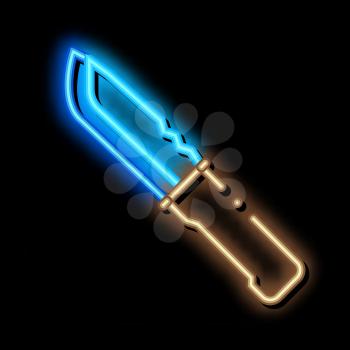 Hunting Knife neon light sign vector. Glowing bright icon Hunting Knife sign. transparent symbol illustration