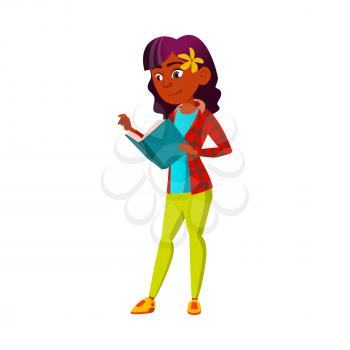 Teen Girl Reading Education Book In Library Vector. Indian Teenager Lady Read Educational Book Homework. Character Preparing And Learning For Literature School Lesson Flat Cartoon Illustration