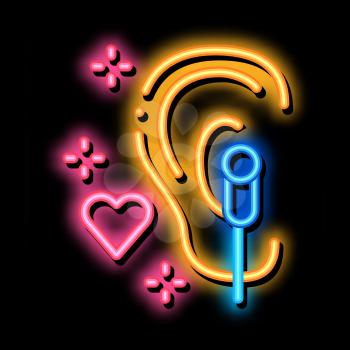 Enjoying Music on Headphones neon light sign vector. Glowing bright icon Enjoying Music on Headphones Sign. transparent symbol illustration