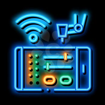 telephone settings via wi-fi neon light sign vector. Glowing bright icon telephone settings via wi-fi sign. transparent symbol illustration