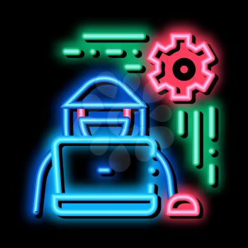 settings hacker neon light sign vector. Glowing bright icon settings hacker sign. transparent symbol illustration