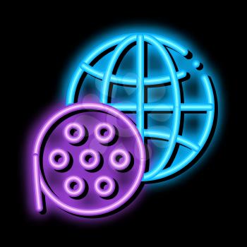 world recording technology neon light sign vector. Glowing bright icon world recording technology sign. transparent symbol illustration