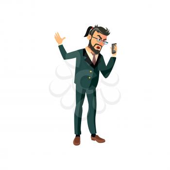 angry man ceo shouting at employee on mobile phone cartoon vector. angry man ceo shouting at employee on mobile phone character. isolated flat cartoon illustration