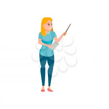 young woman teacher teaching pupils by tablet remote education cartoon vector. young woman teacher teaching pupils by tablet remote education character. isolated flat cartoon illustration