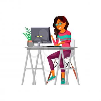 latin woman writing email on computer cartoon vector. latin woman writing email on computer character. isolated flat cartoon illustration