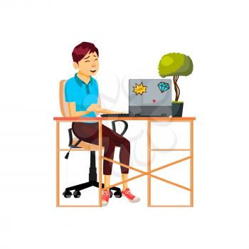 laughing young woman watching movie on laptop at home cartoon vector. laughing young woman watching movie on laptop at home character. isolated flat cartoon illustration