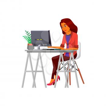 elegance hispanic woman working at table workspace cartoon vector. elegance hispanic woman working at table workspace character. isolated flat cartoon illustration