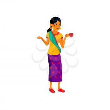 indian woman drinking coffee and speak with colleagues in office cartoon vector. indian woman drinking coffee and speak with colleagues in office character. isolated flat cartoon illustration