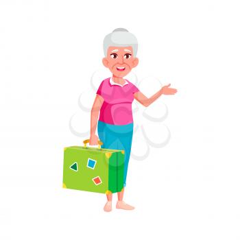 grandmother with baggage case going to cruise cartoon vector. grandmother with baggage case going to cruise character. isolated flat cartoon illustration