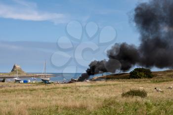 Fire on Holy Island of Lindisfarne Northumberland