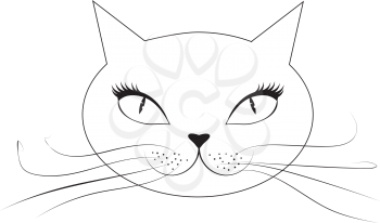Abstract cartoon cat face in black and white.
