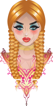Fashion portrait of a girl with blonde braided hair illustration.