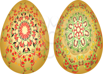 Folk floral ornaments with strawberry on Easter eggs illustration.