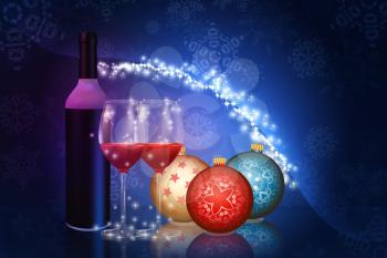 Tasty red wine in a glass design, Christmas themed illustration.