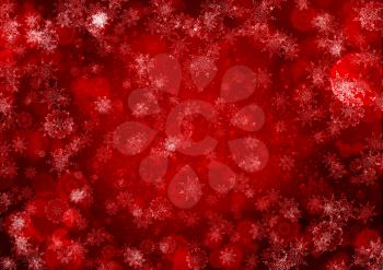 Winter illustration with decorative snowflakes on red background.