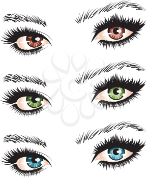 Illustration of woman's eyes of different colors on white.