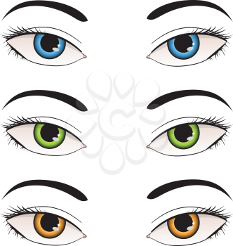 Illustration of woman's eyes of different colors on white.