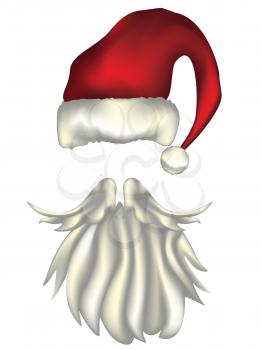 Red santa hat and white moustache with beard, Christmas greeting card design.