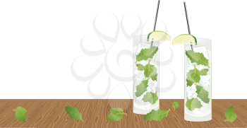Fresh mojito drink on the wooden table background
