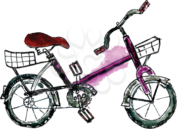 Watercolor painting of a colorful bicycle, hand drawn illustration.