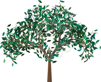 Abstract cartoon tree with stylized green leaves.