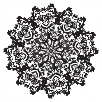 Decorative round flourish frame, black and white vintage ornament design.