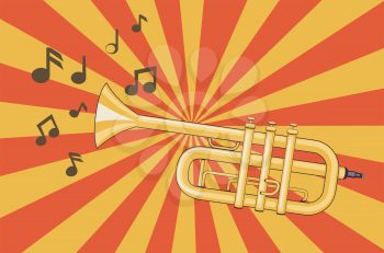 Abstract yellow trumpet design music themed illustration.